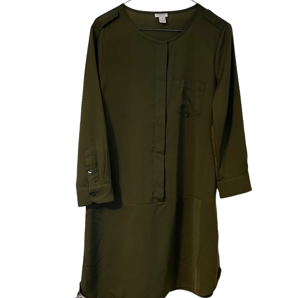 J Crew Shift Shirt Dress Dark Olive Size 4